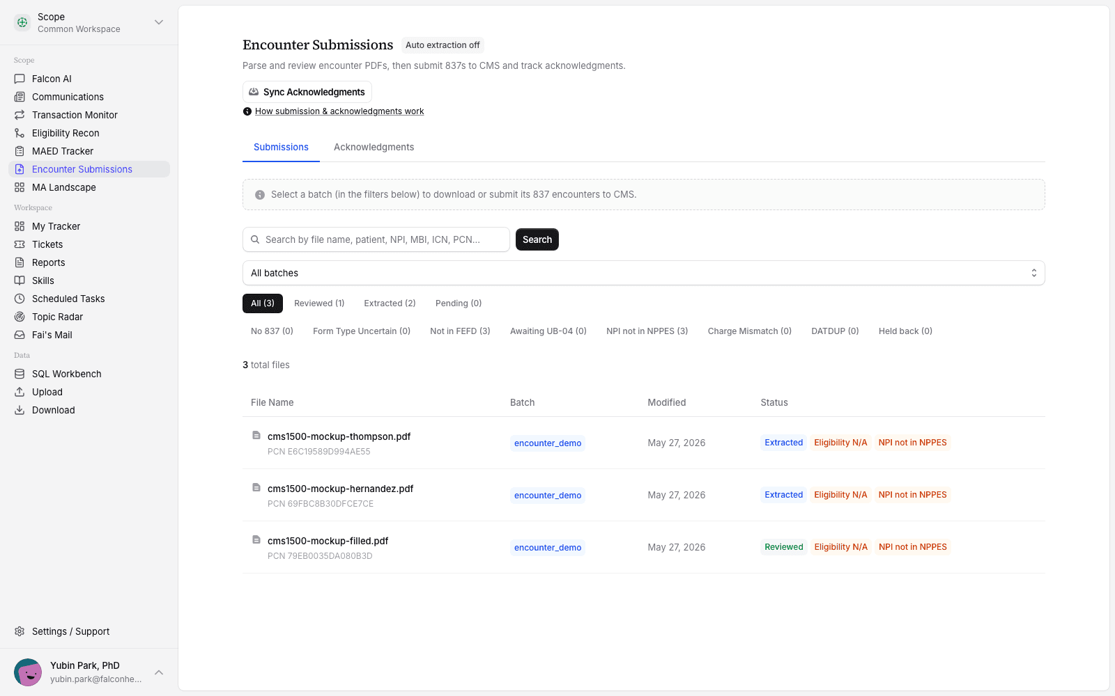 Scope's Encounter Submissions feature for managing CMS encounter data